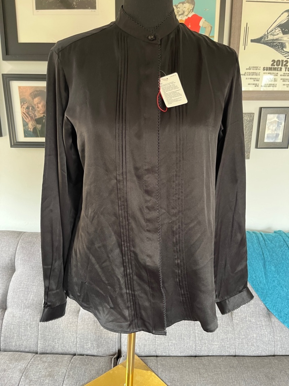 NWT Ines de la Fressange  X Uniqlo Black Silk blouse Small
